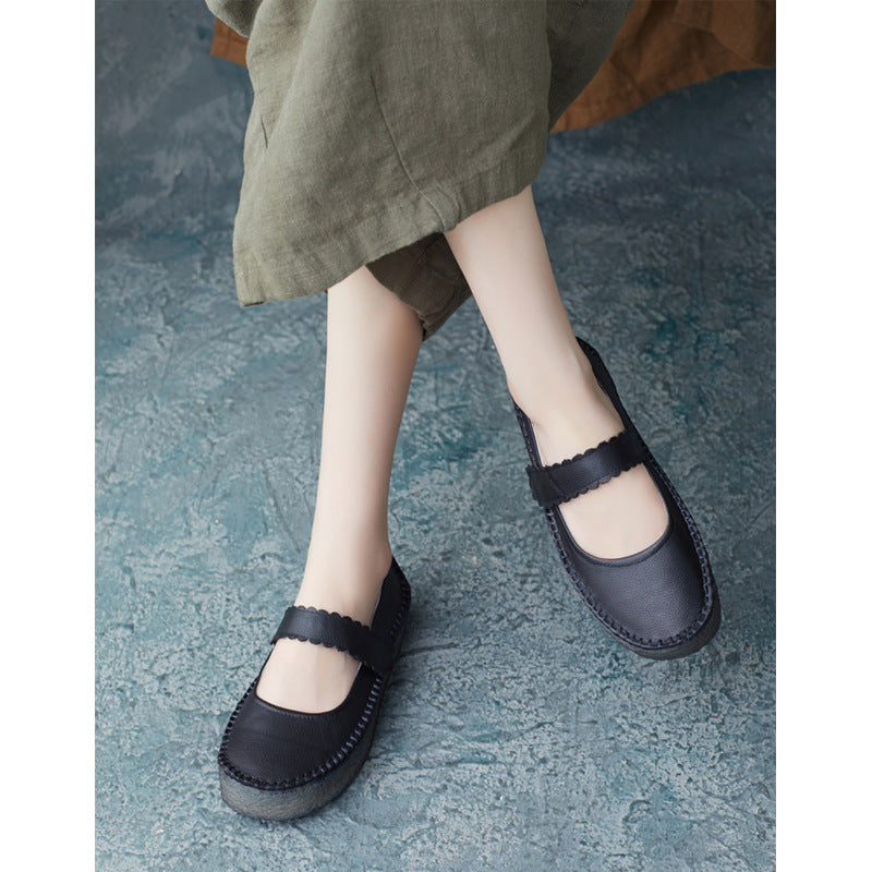 Women Retro Leather Minimalism Soft Casual Shoes Newgew Shoes