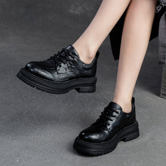 Women Retro Pleated Leather Thick Soled Casual Shoes Newgew Shoes