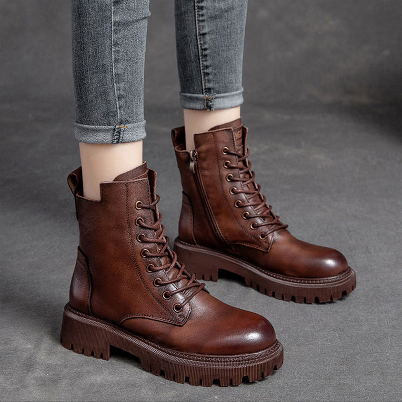 Women Retro Casual Leather Thick Soled Boots Newgew Shoes