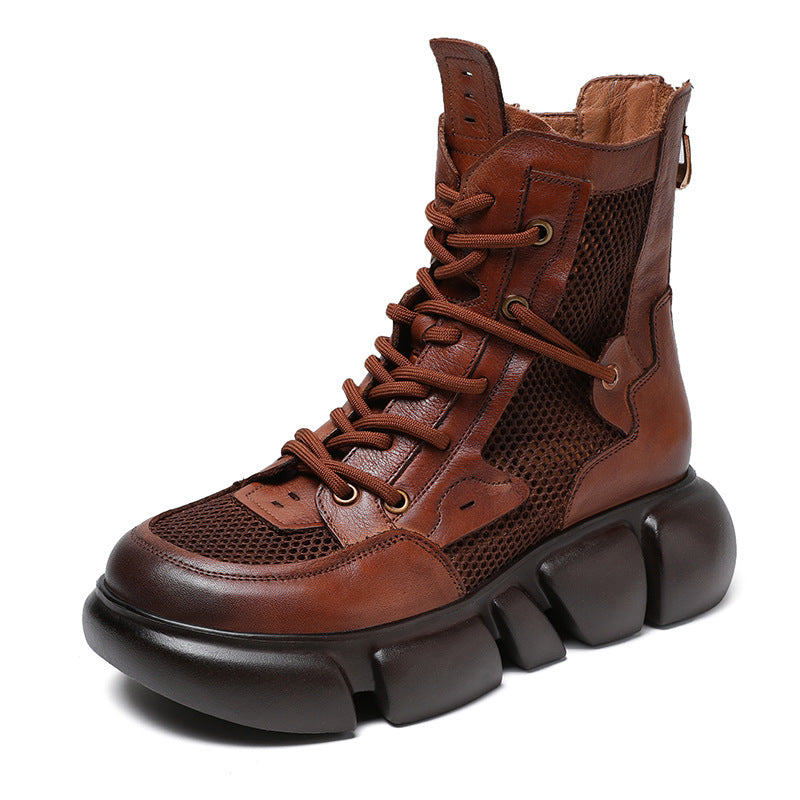 Women Breathable Mesh Leather Platform Summer Boots Newgew Shoes