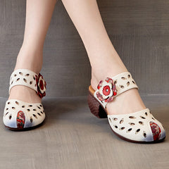 Women Hollow Leather Casual Summer Heel Slides Newgew Shoes