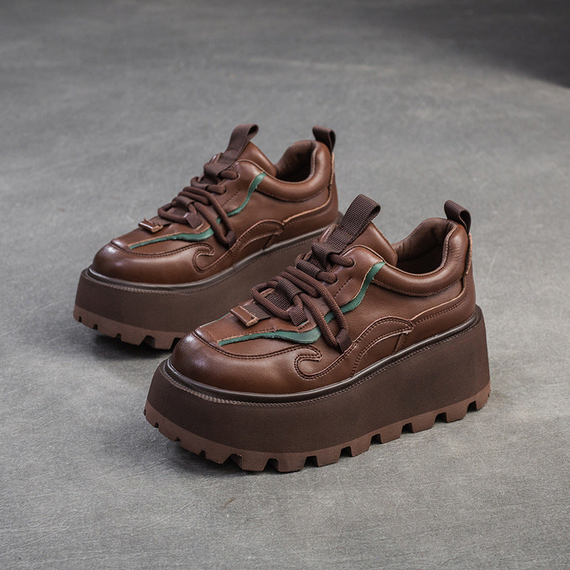 Women Retro Leather Platform Casual Shoes Newgew Shoes