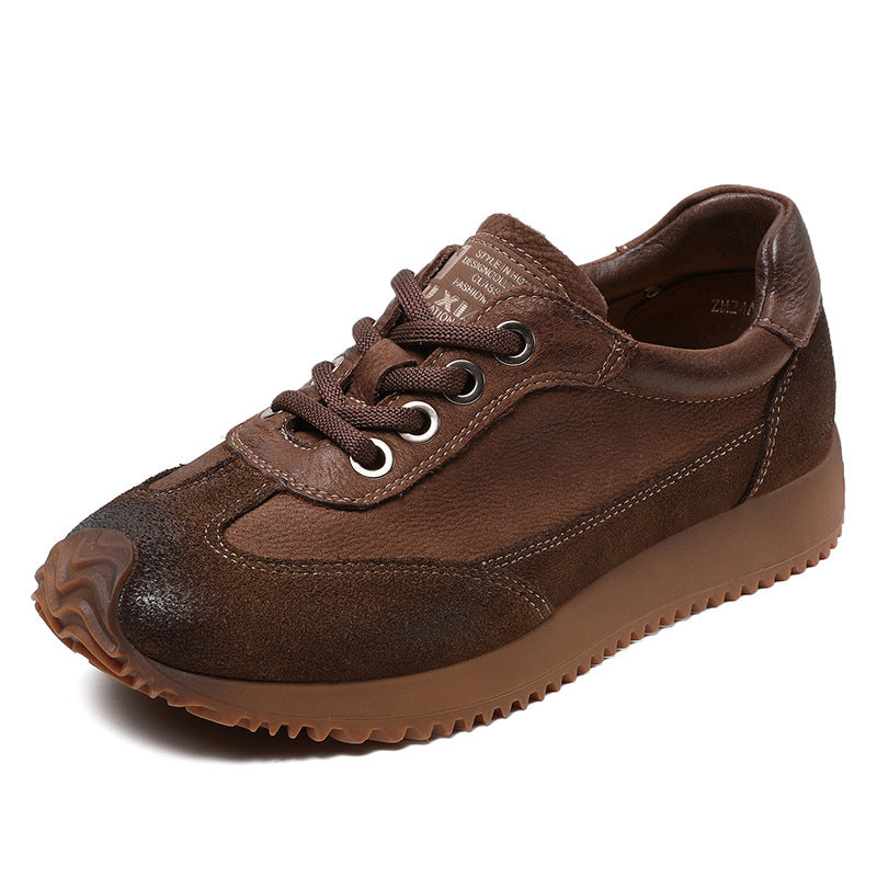 Women Retro Patchwork Leather Casual Shoes Newgew Shoes