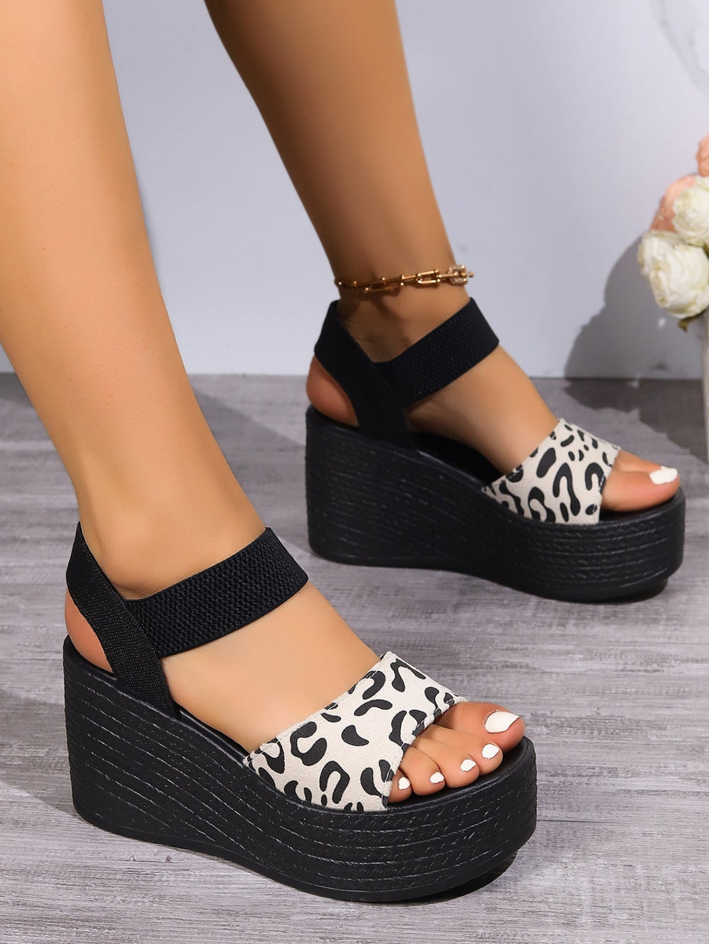 Reece Cheetah Wedge Buckle Straps Sandals NewGew