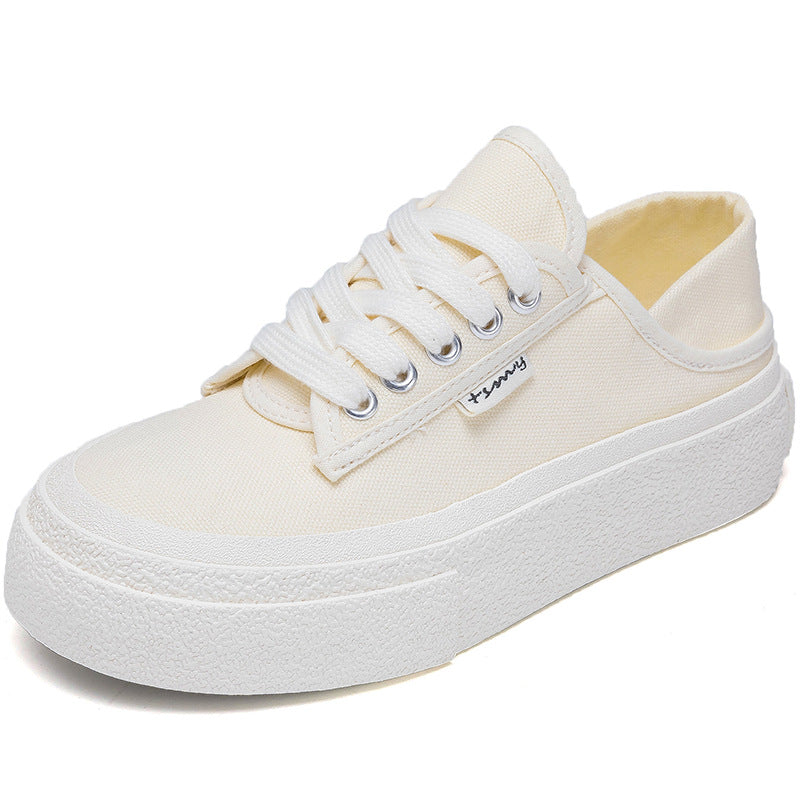 Women's Step On Two Wear Platform White Canvas Shoes Newgew