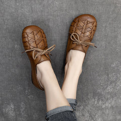 Women Retro Handmade Plaited Leather Flat Shoes Newgew Shoes