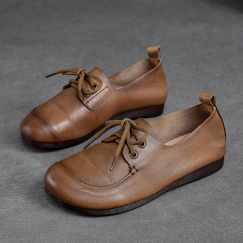Women Retro Soft Leather Flat Casual Shoes Newgew Shoes