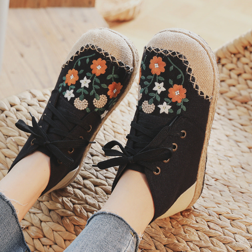 Linen Ethnic Style Middle Top Stitching Canvas Shoes Newgew