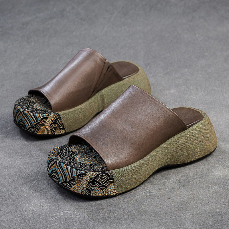 Women Retro Soft Leather Casual Thick Soled Slides Newgew Shoes