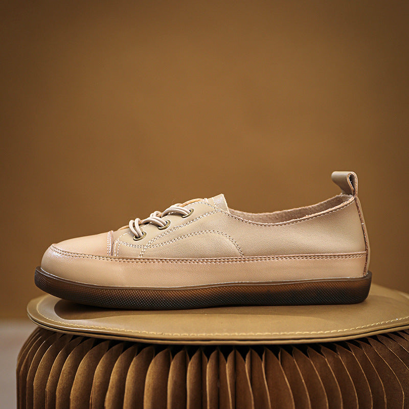 Women Retro Leather Minimalist Soft Flat Casual Shoes Newgew Shoes