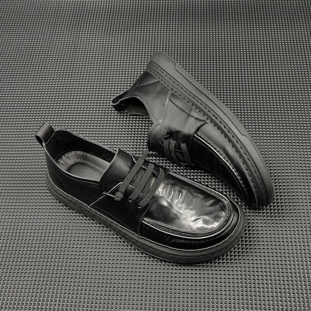 Men Minimalist Solid Leather Flat Casual Shoes Newgew Shoes