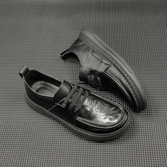 Men Minimalist Solid Leather Flat Casual Shoes Newgew Shoes