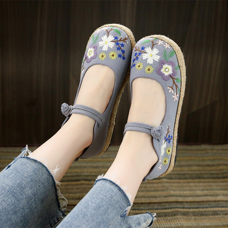 Women's Elegant Mesh Flat Embroidered Canvas Shoes Newgew