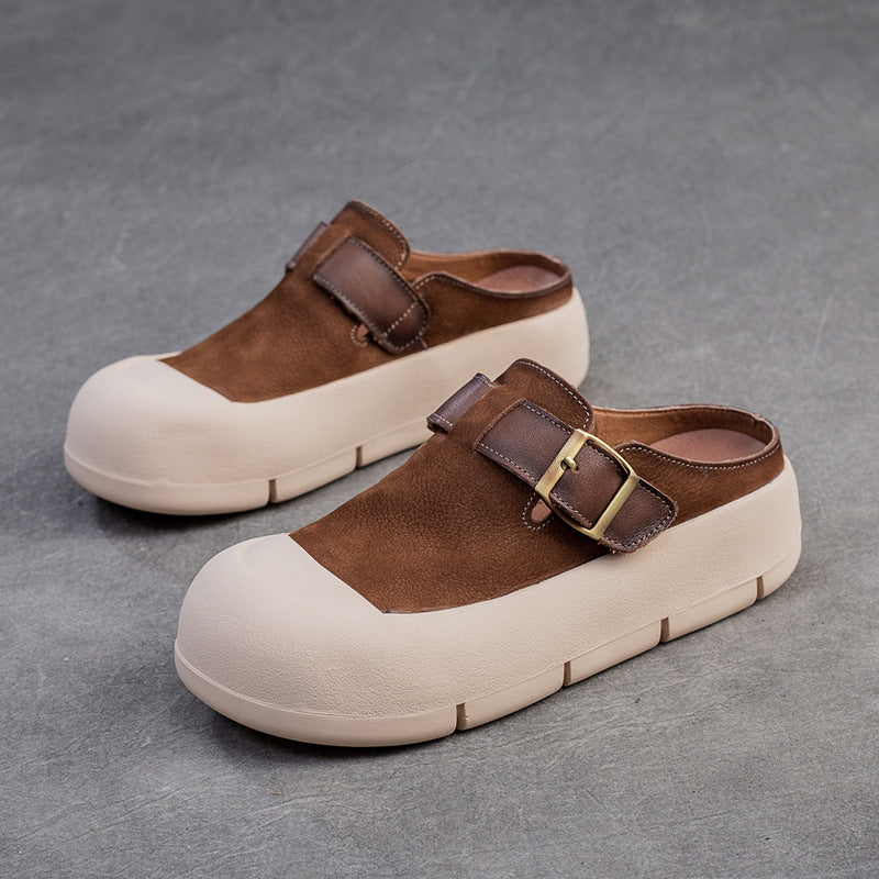 Women Minimalist Leather Soft Flat Casual Mules Newgew Shoes