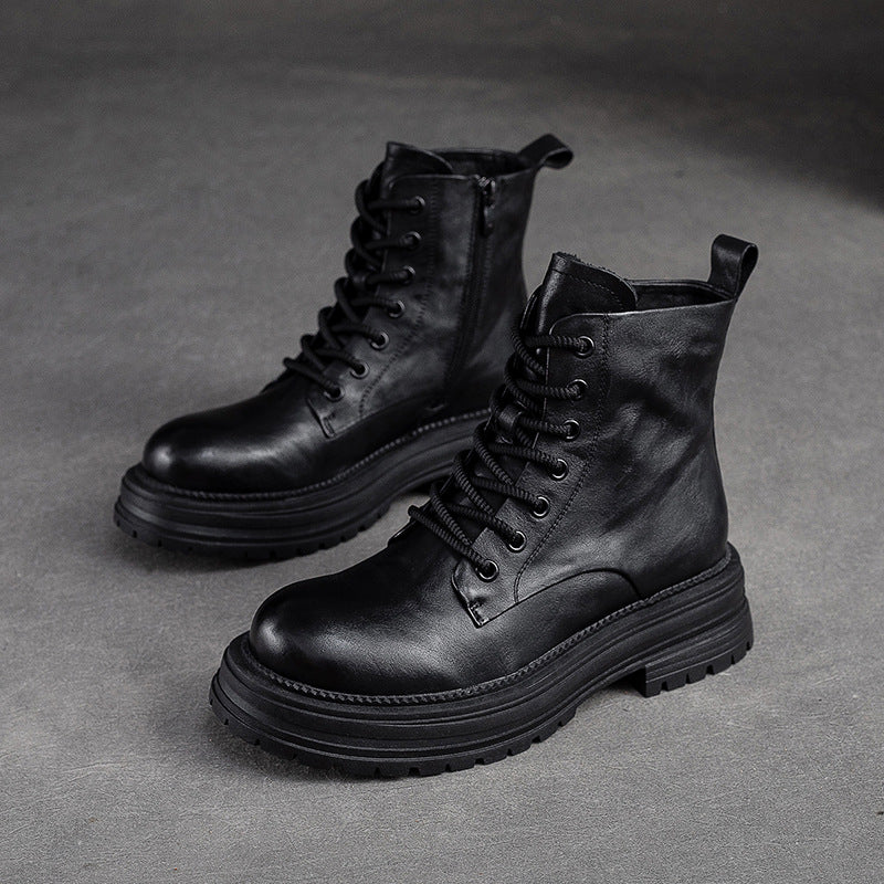 Women Retro Classic Patchwork Leather Boots Newgew Shoes