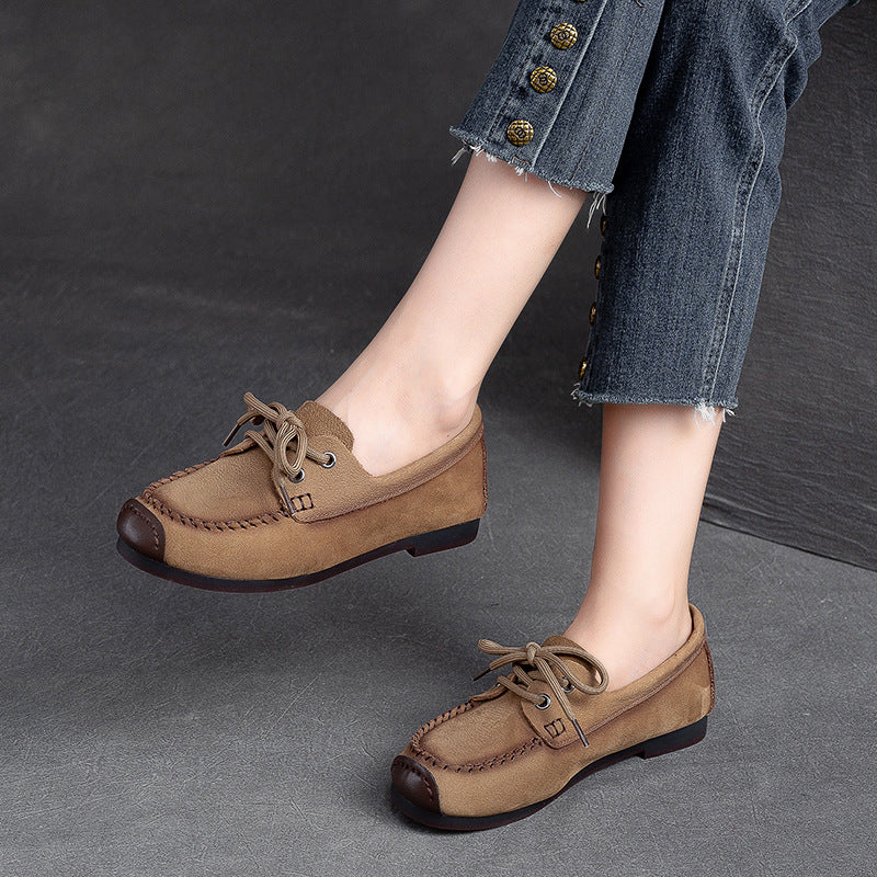 Women Retro Suede Leather Flat Casual Shoes Newgew Shoes