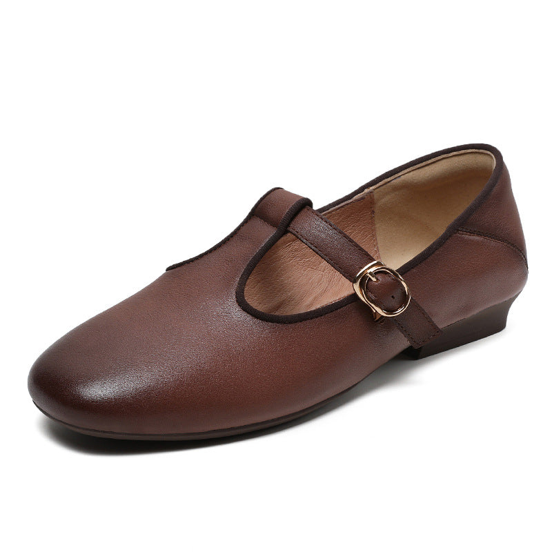 Women Retro Minimalist Leather Buckle Casual Shoes Newgew Shoes