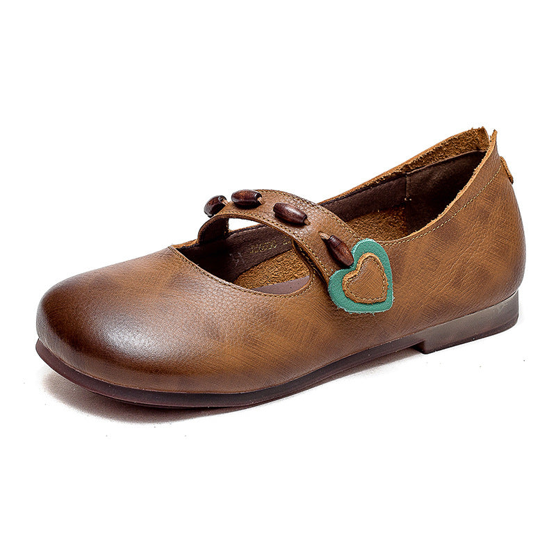 Women Retro Soft Leather Velcro Tape Casual Flats Newgew Shoes