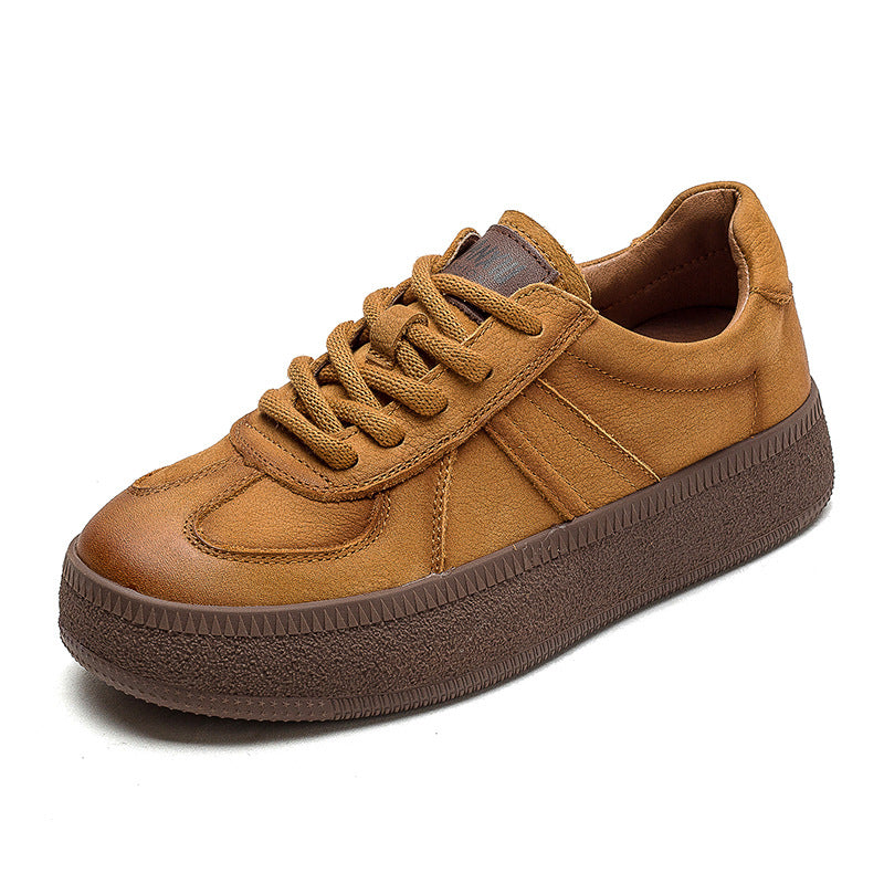 Women Retro Patchwork Leather Flat Casual Shoes Newgew Shoes