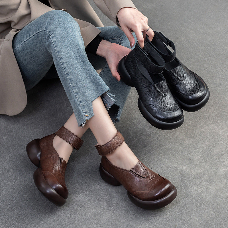 Women Retro Minimalist Leather Velcro Casual Shoes Newgew Shoes