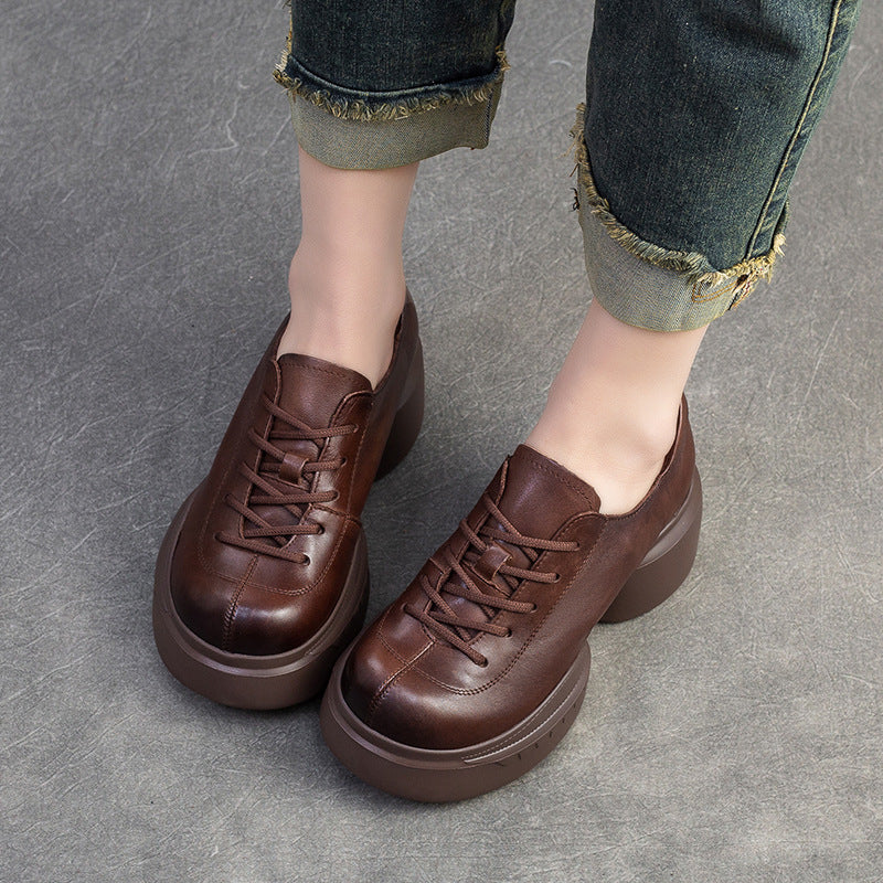 Women Minimalist Solid Leather Chunky Platform Casual Shoes Newgew Shoes
