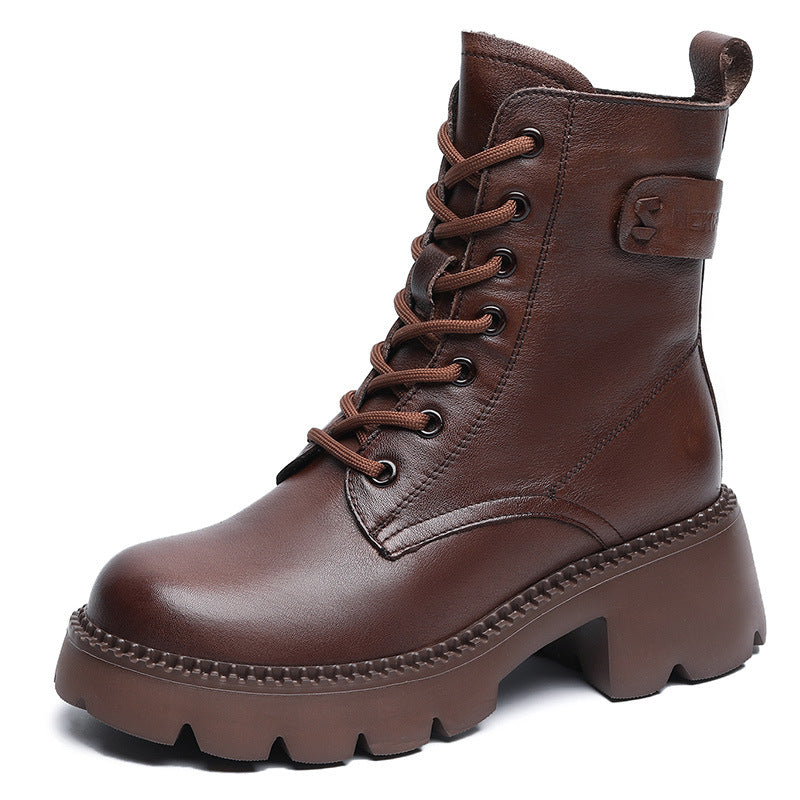 Women Minimalist Retro Leather Platform Boots Newgew Shoes