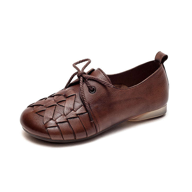Women Retro Handmade Plaited Leather Flat Shoes Newgew Shoes