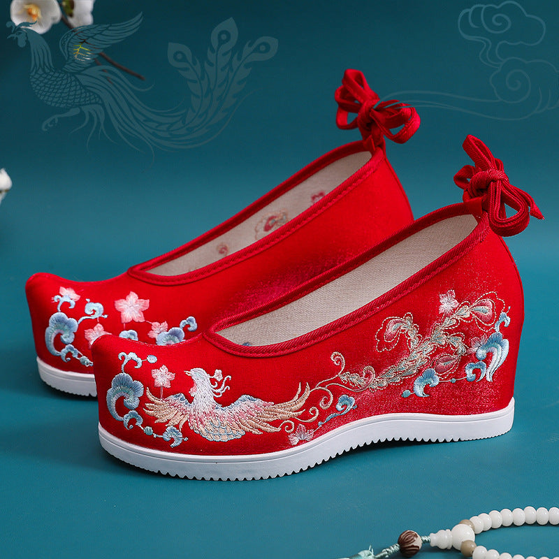 Wedding Ethnic Style Chinese Red Embroidery Canvas Shoes Newgew