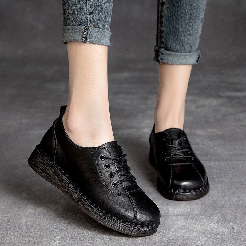 Women Retro Leather Soft Wedge Casual Work Shoes Newgew Shoes