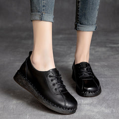Women Retro Leather Soft Wedge Casual Work Shoes Newgew Shoes