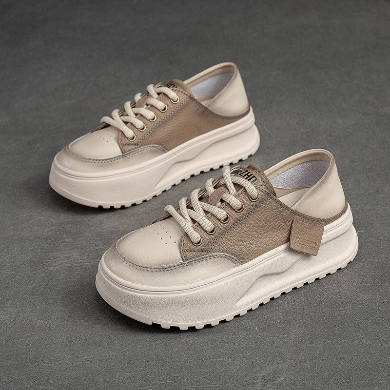 Women Fashion Patchwork Leather Thick Soled Casual Shoes Newgew Shoes