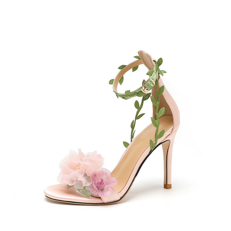 Chiffon Floral High Heels - White Newgew