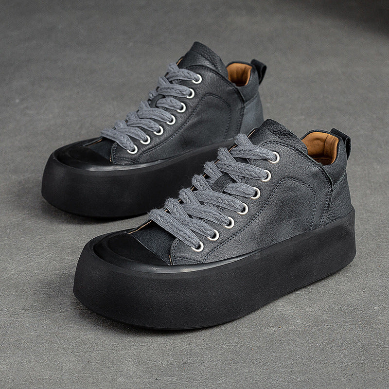 Women Retro Leather Thick Soled Casual Shoes Newgew Shoes