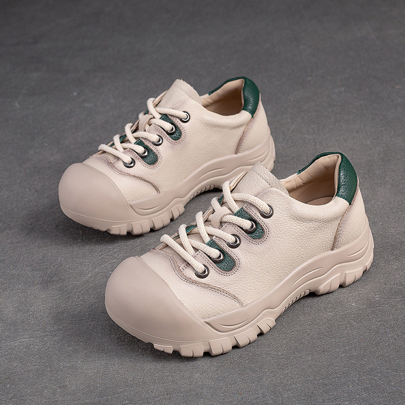 Women Retro Minimalist Leather Round Head Casual Shoes Newgew Shoes