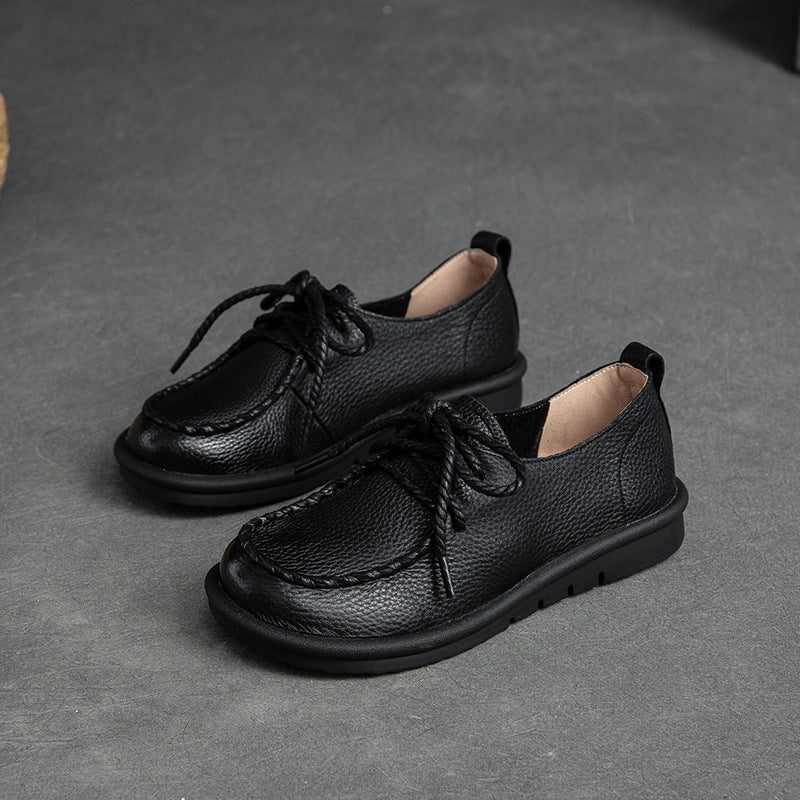 Women Retro Soft Cowhide Flat Casual Shoes Newgew Shoes