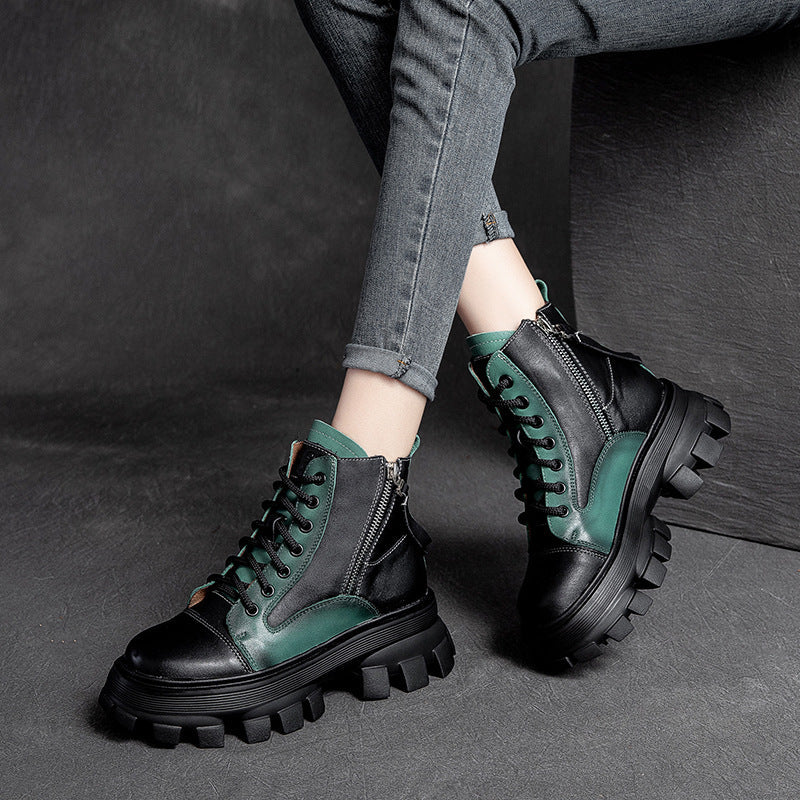 Women Patchwork Leather Casual Platform Boots Newgew Shoes