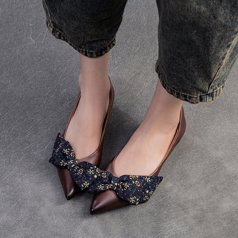 Women Casual Bowknot Leather Comfort Flats Newgew Shoes