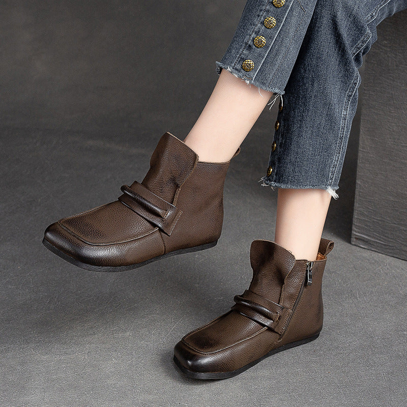 Women Retro Casual Leather Minimalist Flat Ankle Boots Newgew Shoes
