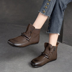 Women Retro Casual Leather Minimalist Flat Ankle Boots Newgew Shoes
