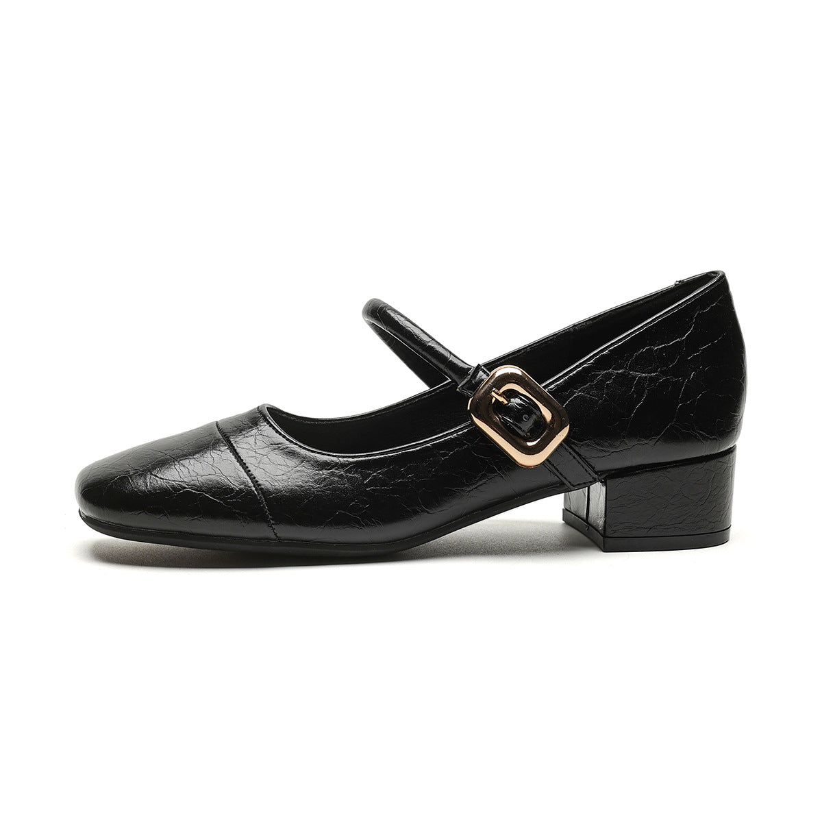 Women Minimalist Retro Leather Low Block Pumps Newgew Shoes