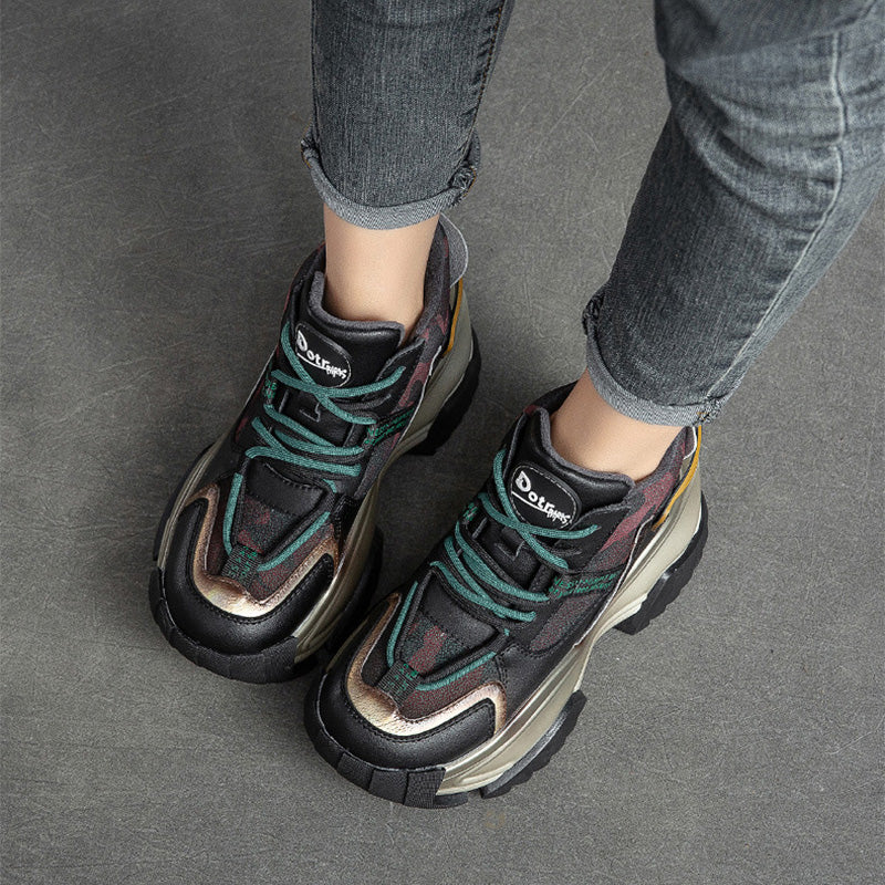 Women Retro Fashion Leather Chunky Platform Dad Shoes Newgew Shoes
