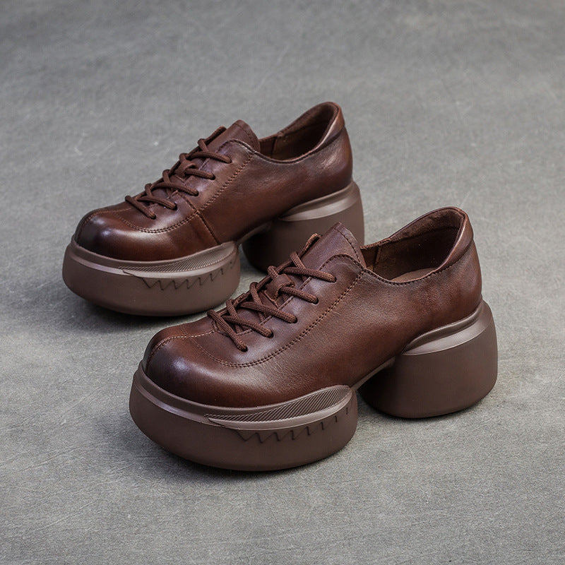 Women Minimalist Solid Leather Chunky Platform Casual Shoes Newgew Shoes