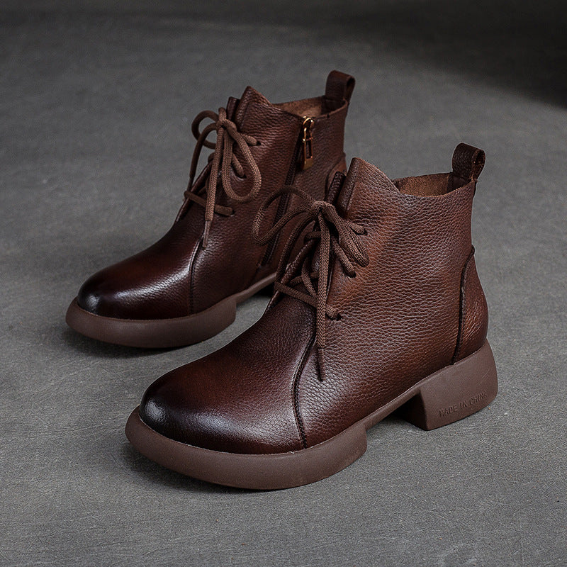 Women Minimalist Retro Leather Casual Ankle Boots Newgew Shoes