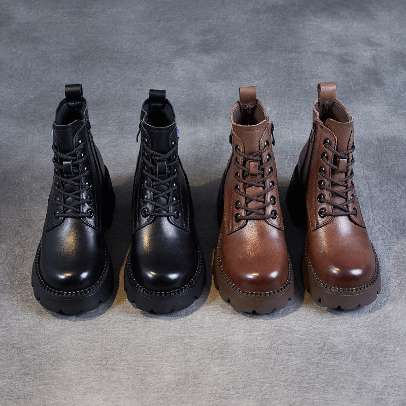 Women Retro Casual Soft Leather Platform Boots Newgew Shoes