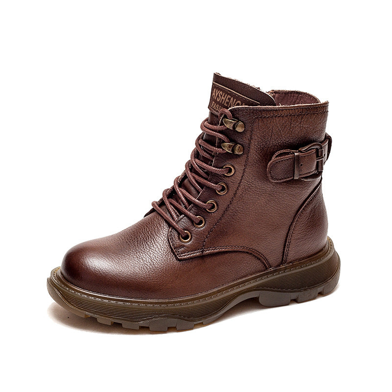 Women Retro Leather Flat Thick Soled Casual Boots Newgew Shoes