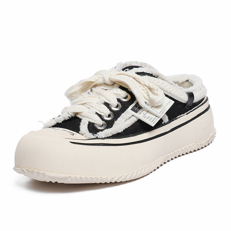 Women's Thick Bottom Slip-on Dad Height Increasing Leisure Canvas Shoes Newgew