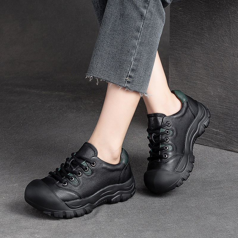 Women Retro Minimalist Leather Round Head Casual Shoes Newgew Shoes