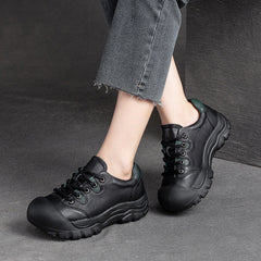 Women Retro Minimalist Leather Round Head Casual Shoes Newgew Shoes