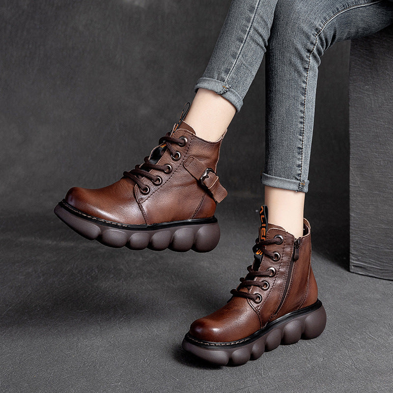 Women Retro Casual Leather Thick Sole Boots Newgew Shoes