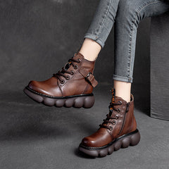 Women Retro Casual Leather Thick Sole Boots Newgew Shoes
